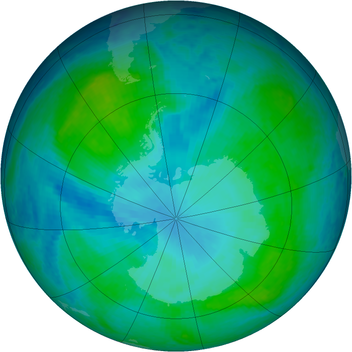 Antarctic ozone map for 25 January 2004